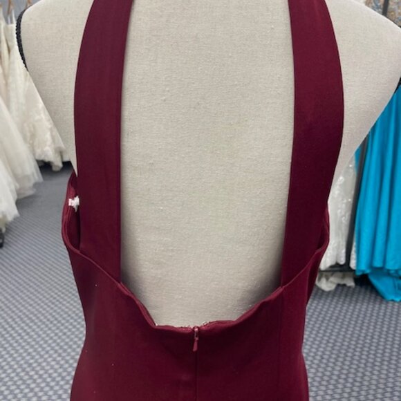 Burgundy Formal Fitted Dress with Halter Rhinestone Collar - Picture 6 of 8